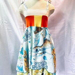 Star Wars rare timless Cream Sleeveless Spaghetti  tie Strap Sundress